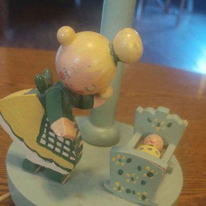 Vintage Wooden Infant Nursery Portable Lamp